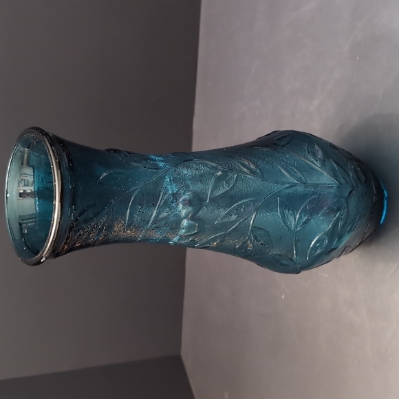 VGT,Mid Century,Dark Teal Empoli Glass Genie Vase with Butterflies/Fruit,Vines. - Picture 2 of 9